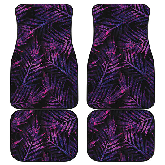 Purple Tropical Leaves Print Front and Back Car Floor Mats