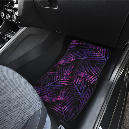 Purple Tropical Leaves Print Front and Back Car Floor Mats