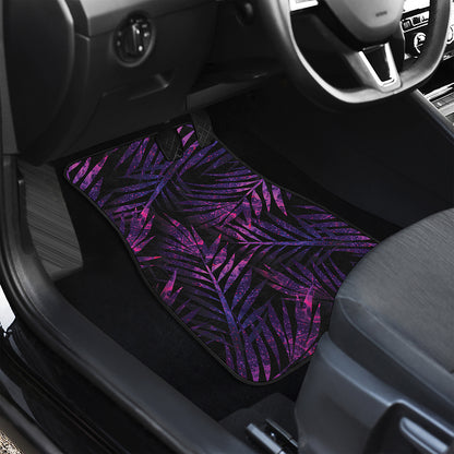 Purple Tropical Leaves Print Front Car Floor Mats