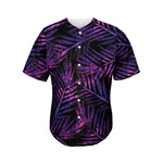 Purple Tropical Leaves Print Men's Baseball Jersey