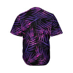 Purple Tropical Leaves Print Men's Baseball Jersey
