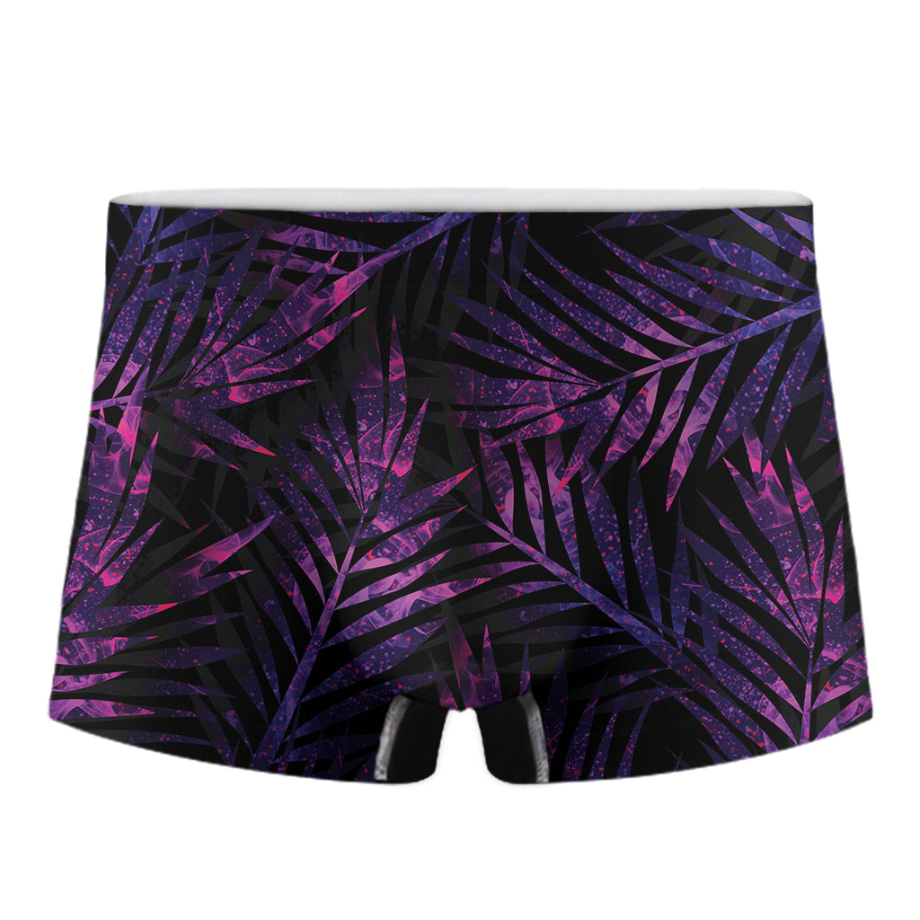 Purple Tropical Leaves Print Men's Boxer Briefs