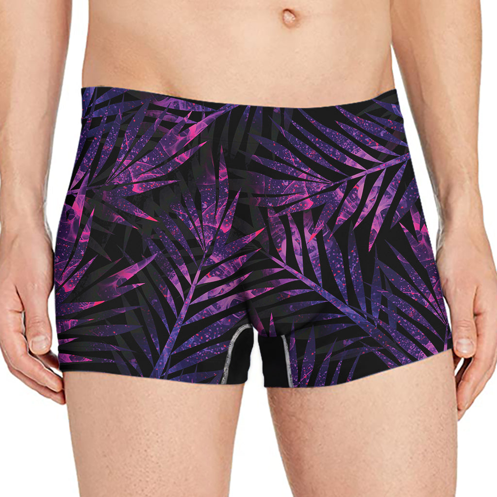 Purple Tropical Leaves Print Men's Boxer Briefs