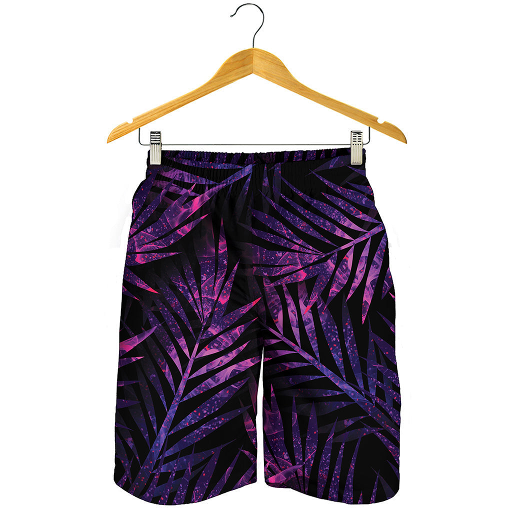 Purple Tropical Leaves Print Men's Shorts