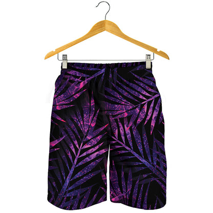 Purple Tropical Leaves Print Men's Shorts