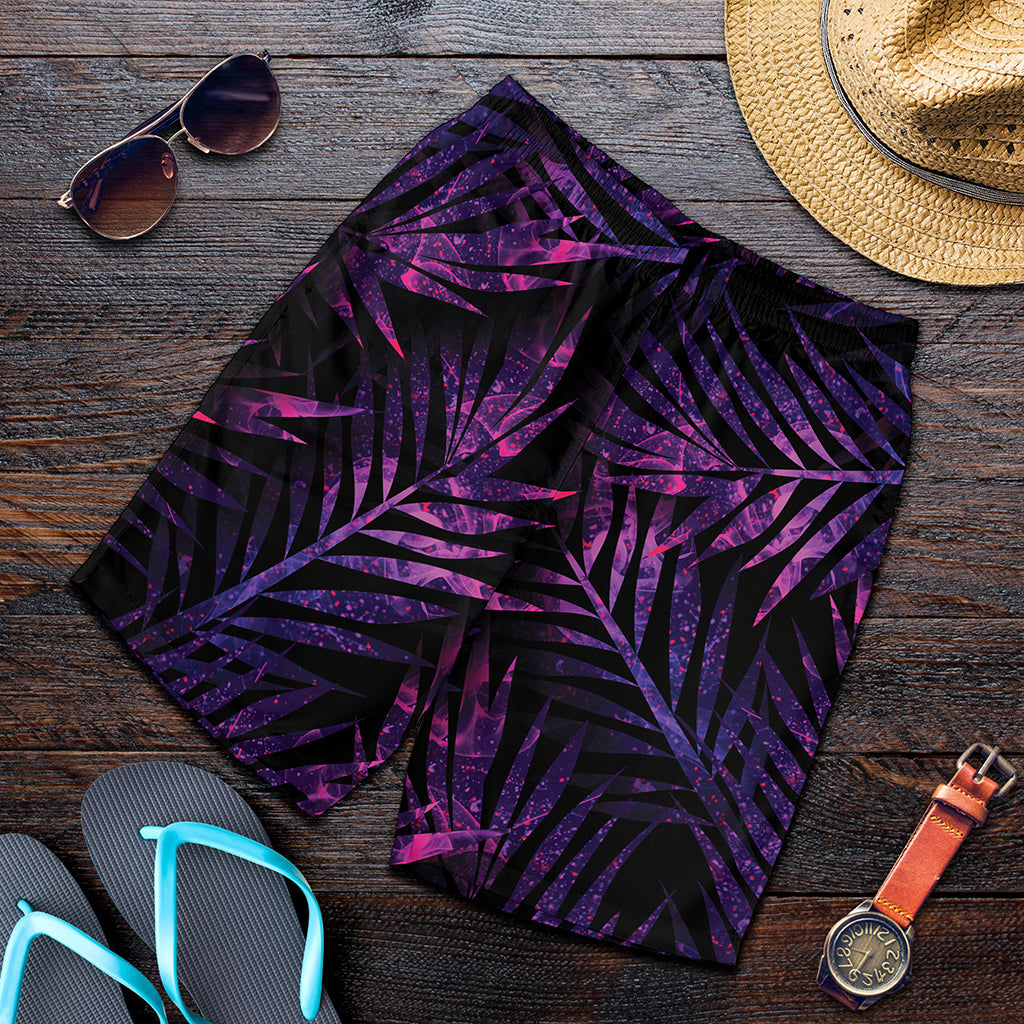 Purple Tropical Leaves Print Men's Shorts