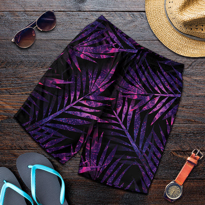 Purple Tropical Leaves Print Men's Shorts