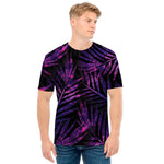 Purple Tropical Leaves Print Men's T-Shirt