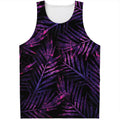 Purple Tropical Leaves Print Men's Tank Top
