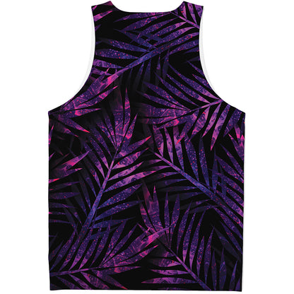 Purple Tropical Leaves Print Men's Tank Top