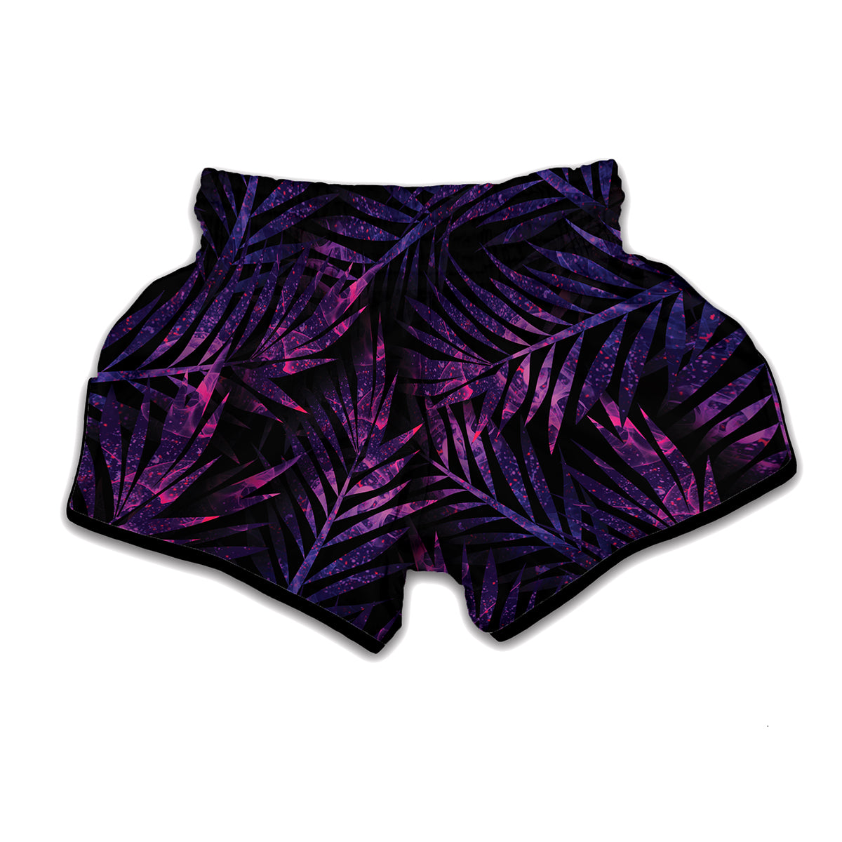 Purple Tropical Leaves Print Muay Thai Boxing Shorts