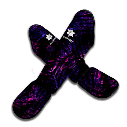 Purple Tropical Leaves Print Muay Thai Shin Guard