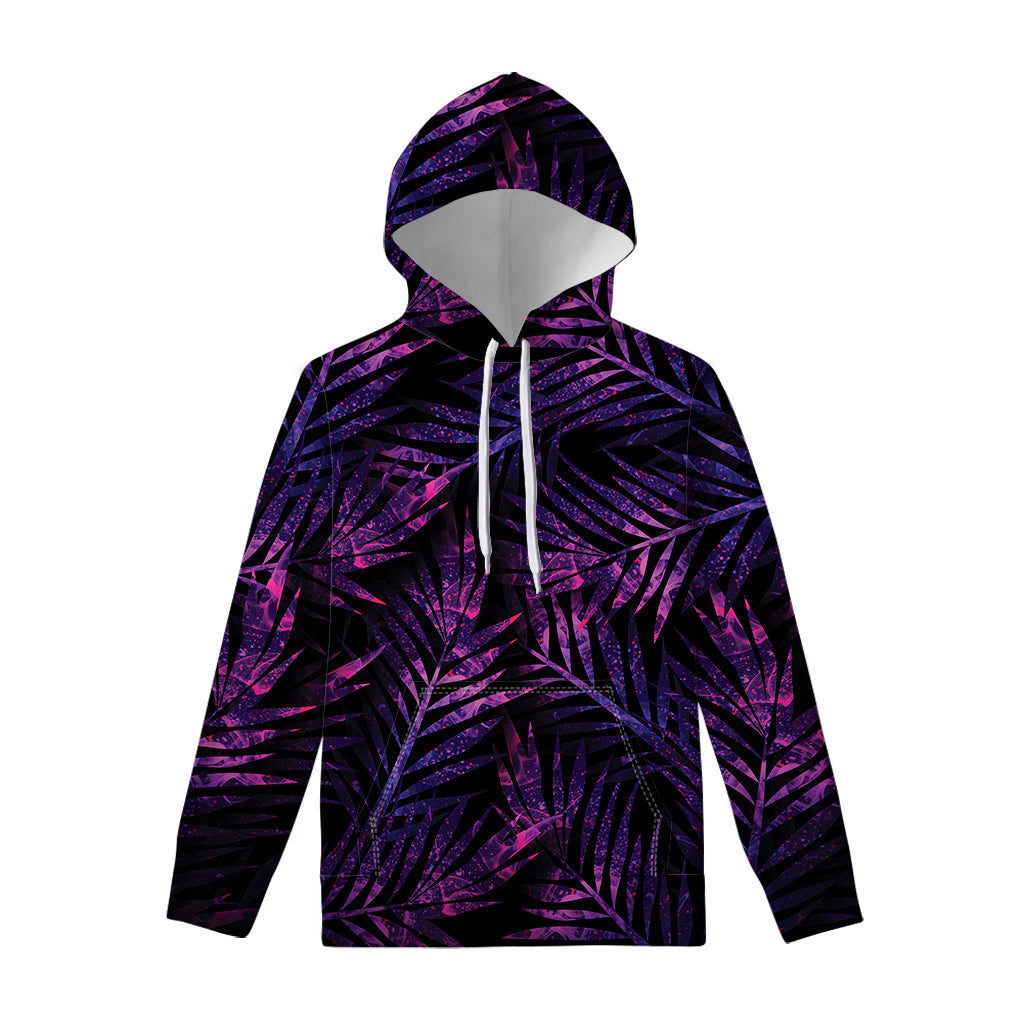 Purple Tropical Leaves Print Pullover Hoodie