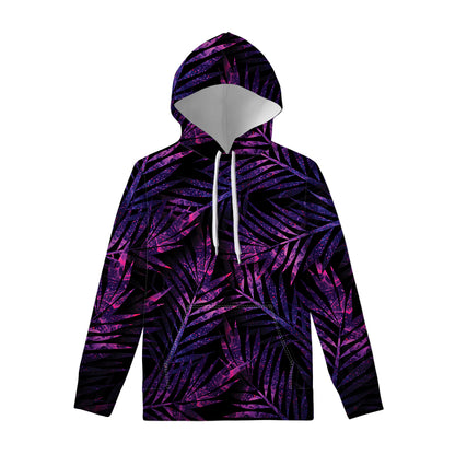 Purple Tropical Leaves Print Pullover Hoodie
