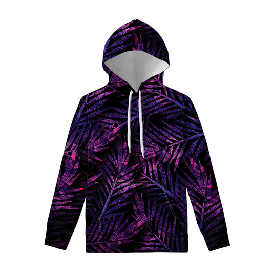 Purple Tropical Leaves Print Pullover Hoodie