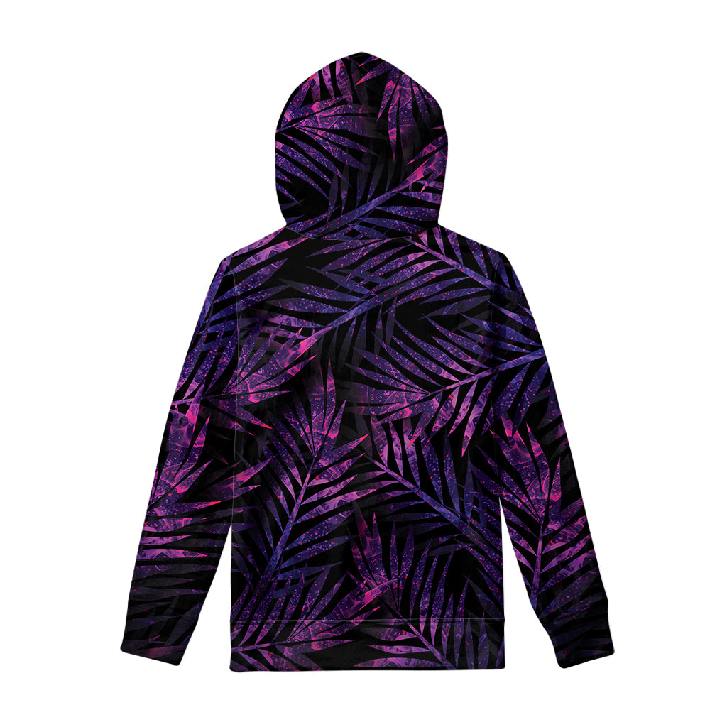 Purple Tropical Leaves Print Pullover Hoodie