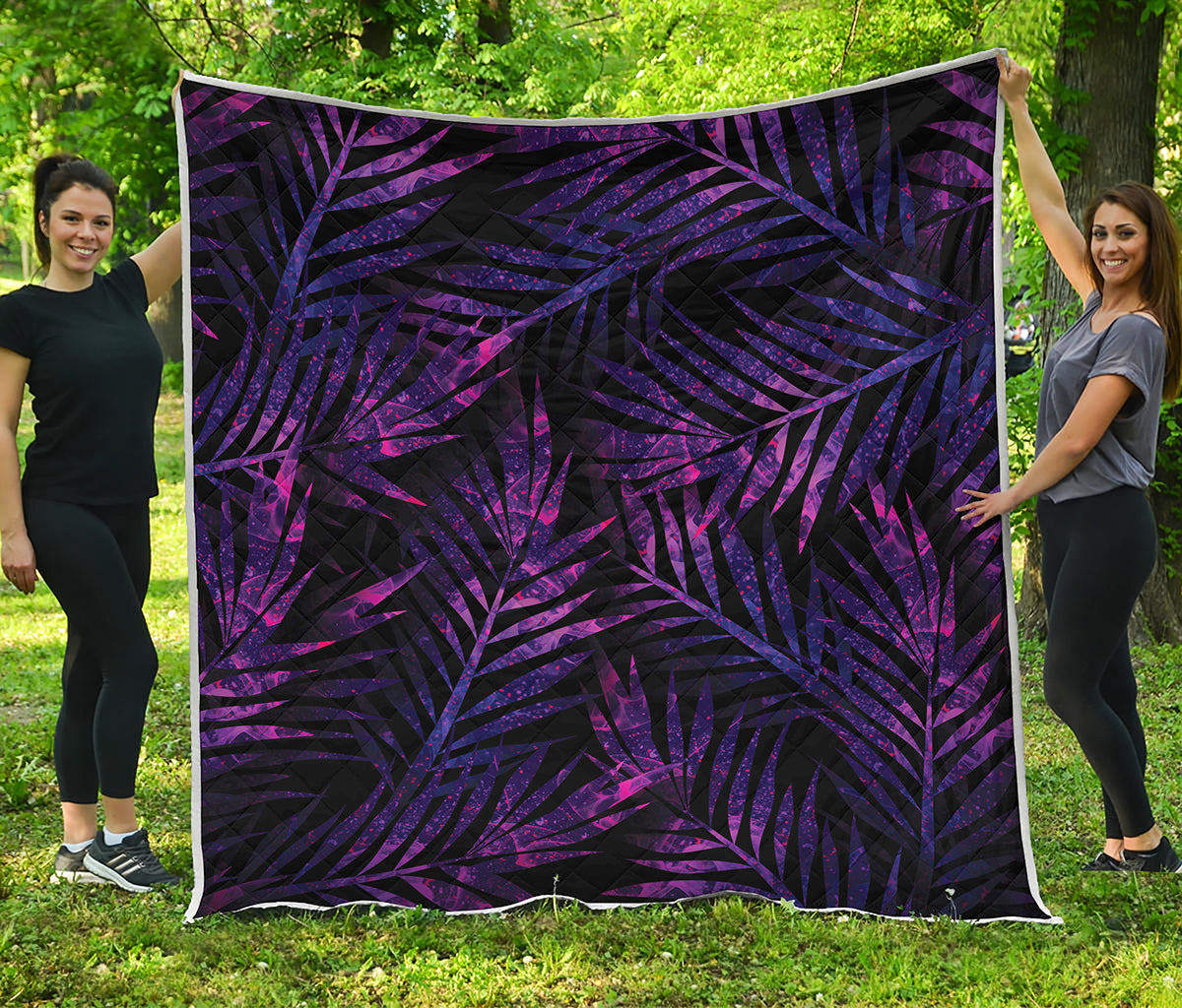 Purple Tropical Leaves Print Quilt