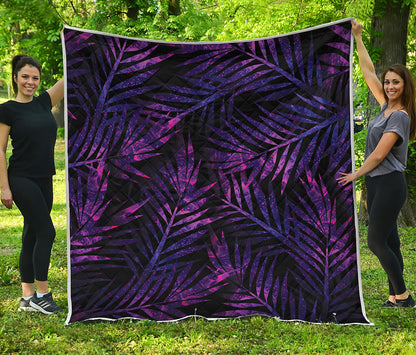 Purple Tropical Leaves Print Quilt
