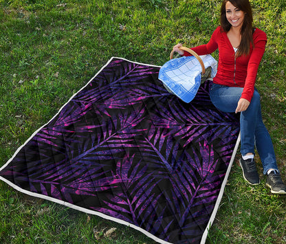 Purple Tropical Leaves Print Quilt
