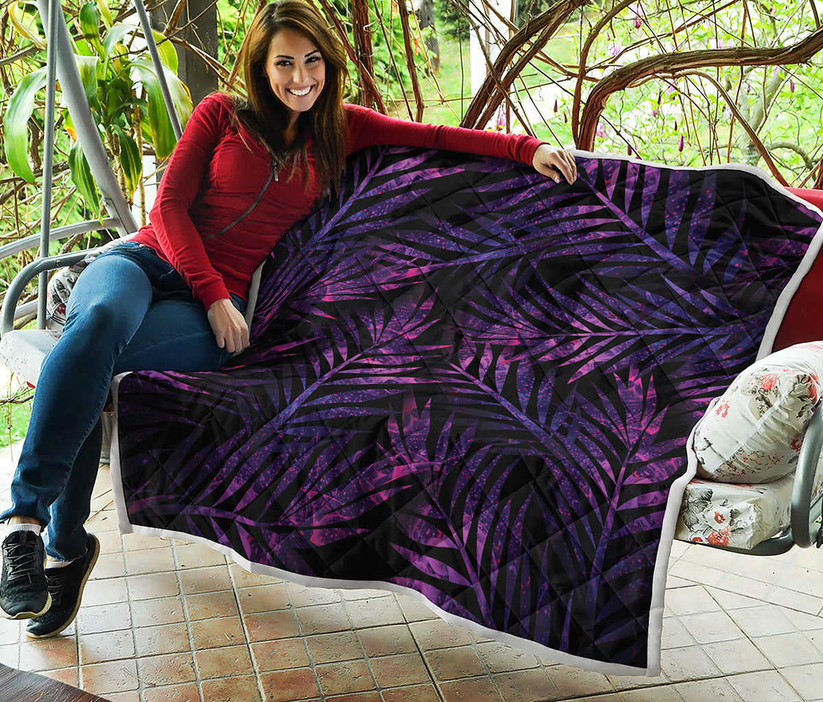 Purple Tropical Leaves Print Quilt