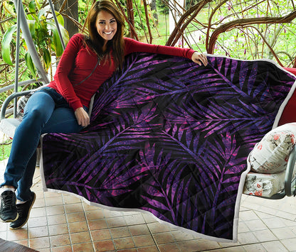 Purple Tropical Leaves Print Quilt