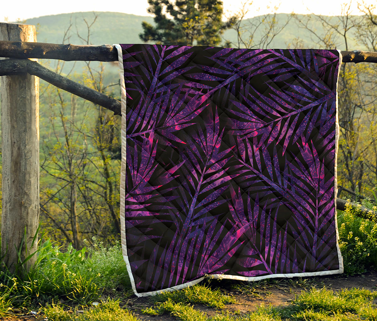 Purple Tropical Leaves Print Quilt