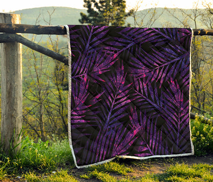 Purple Tropical Leaves Print Quilt