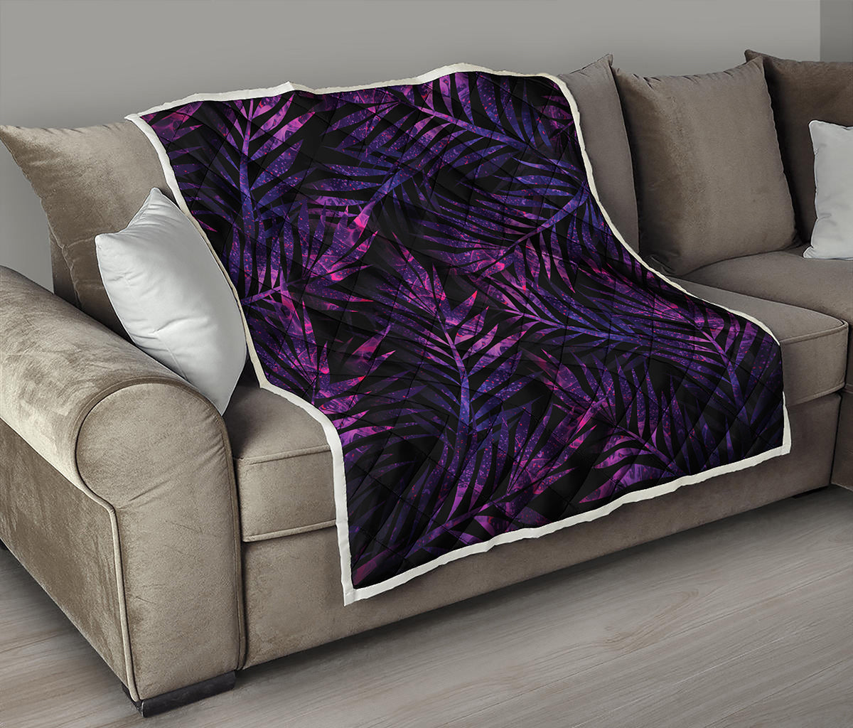 Purple Tropical Leaves Print Quilt