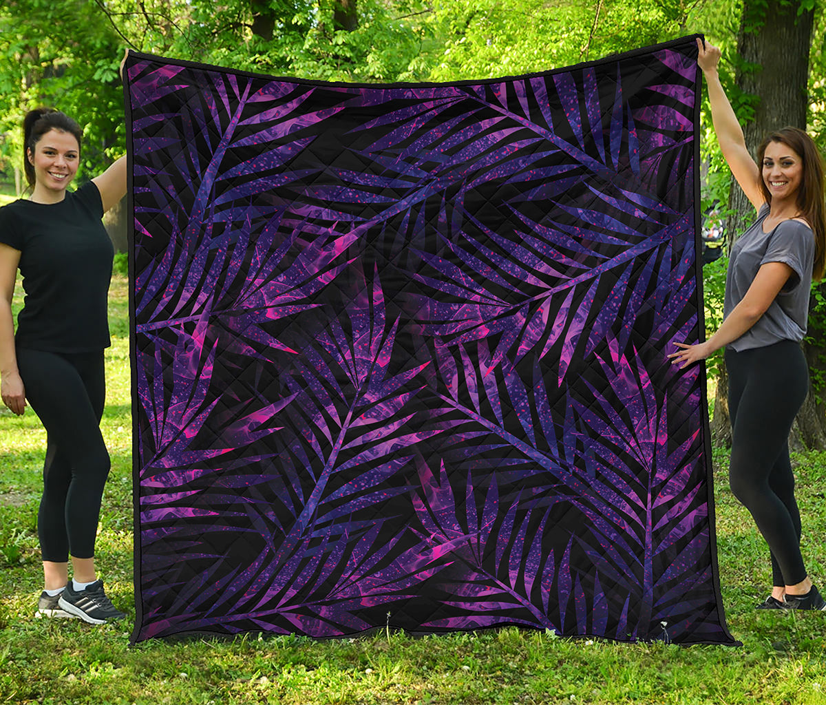 Purple Tropical Leaves Print Quilt