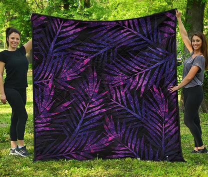 Purple Tropical Leaves Print Quilt