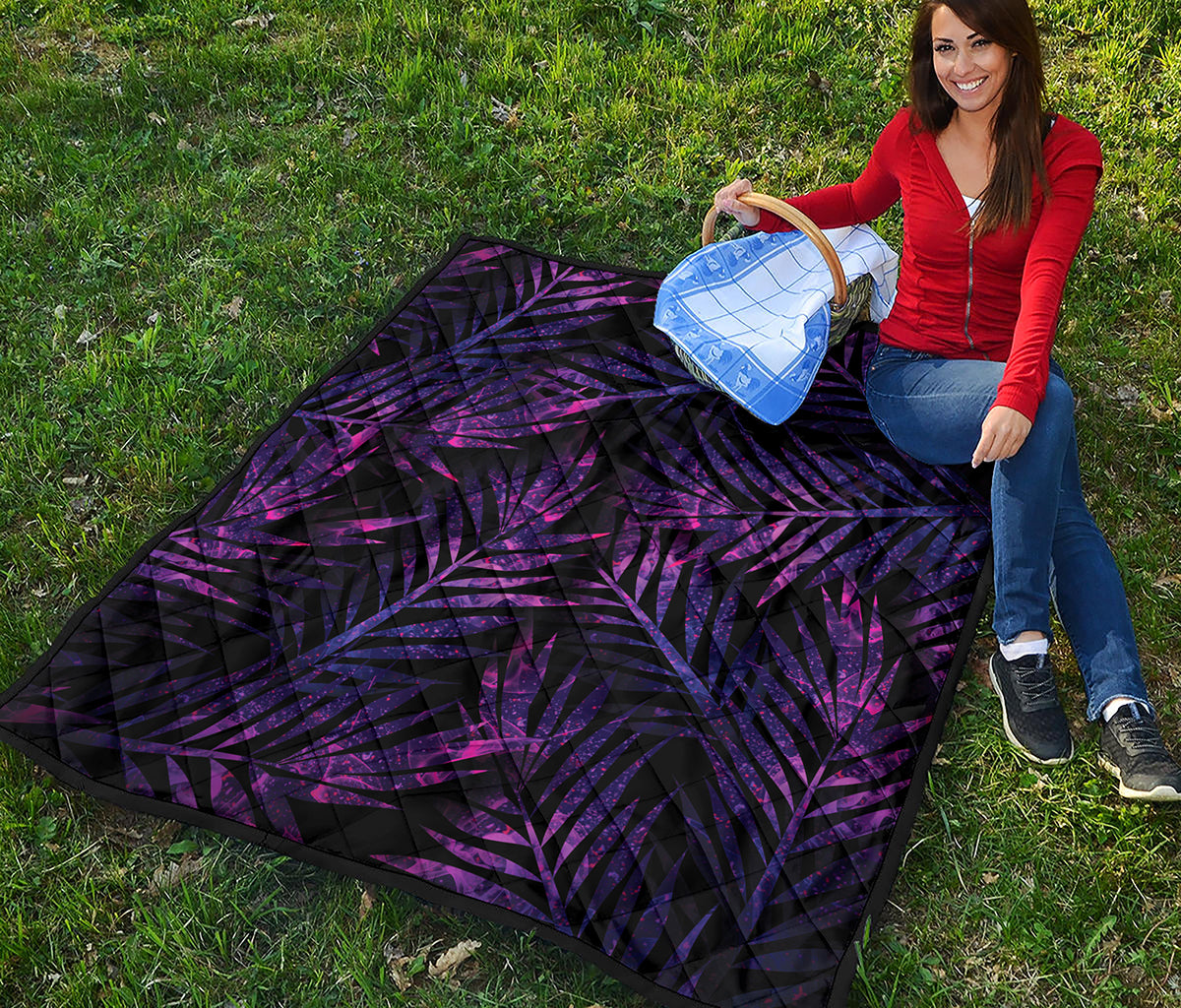 Purple Tropical Leaves Print Quilt