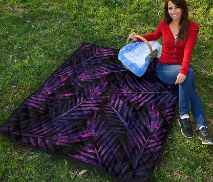 Purple Tropical Leaves Print Quilt