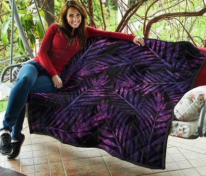 Purple Tropical Leaves Print Quilt