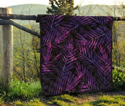Purple Tropical Leaves Print Quilt