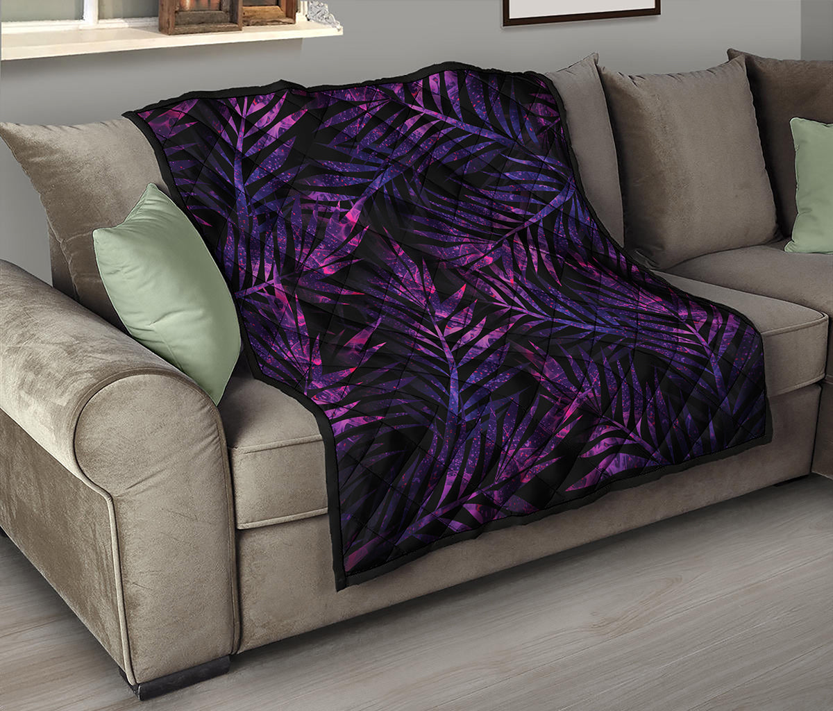 Purple Tropical Leaves Print Quilt