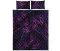 Purple Tropical Leaves Print Quilt Bed Set