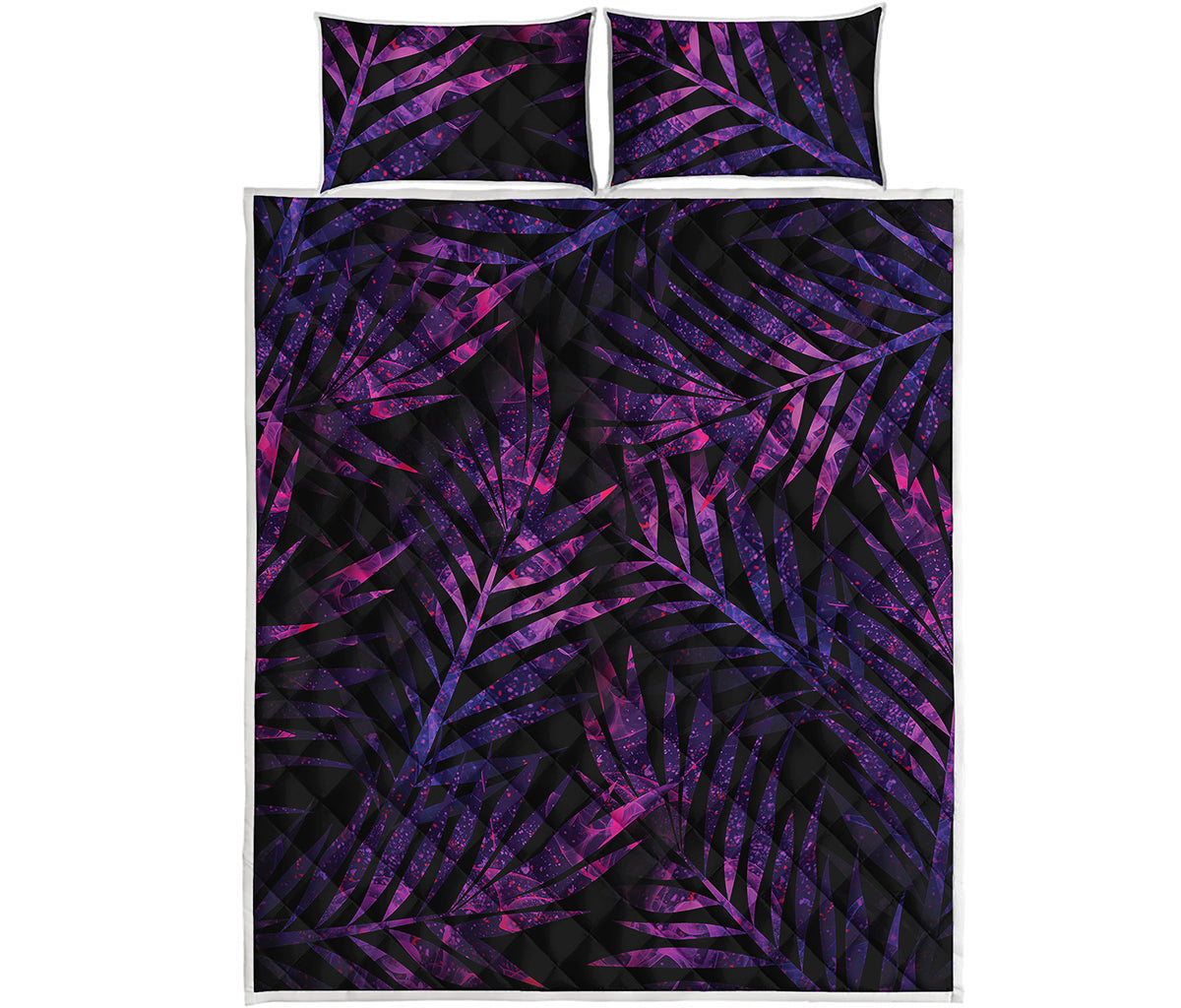 Purple Tropical Leaves Print Quilt Bed Set