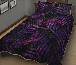 Purple Tropical Leaves Print Quilt Bed Set