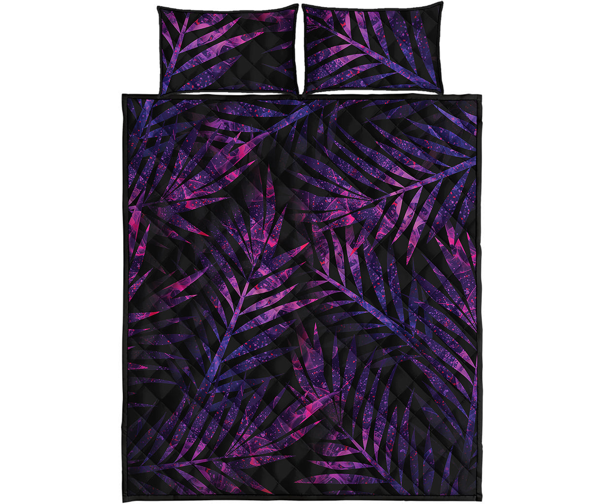Purple Tropical Leaves Print Quilt Bed Set