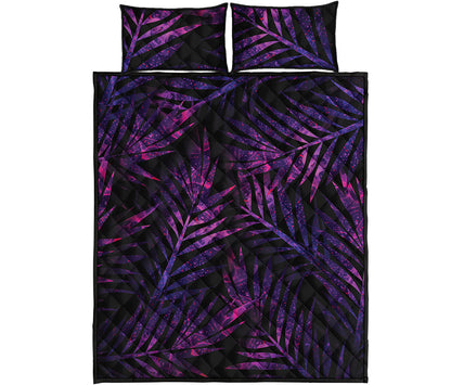 Purple Tropical Leaves Print Quilt Bed Set