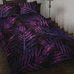 Purple Tropical Leaves Print Quilt Bed Set