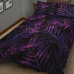 Purple Tropical Leaves Print Quilt Bed Set