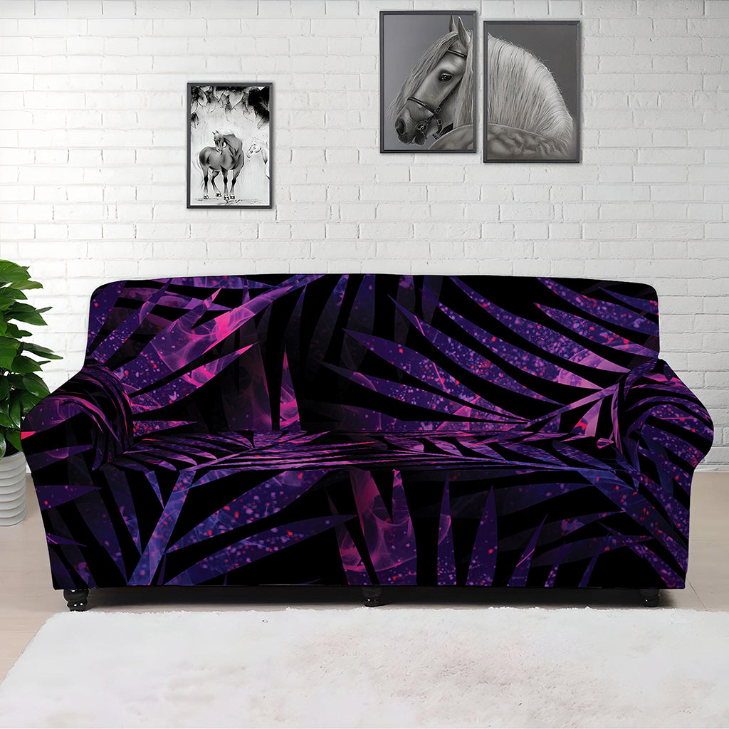 Purple Tropical Leaves Print Sofa Cover