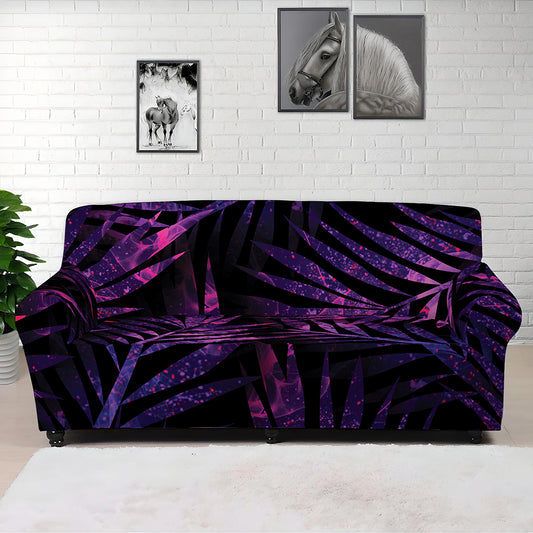 Purple Tropical Leaves Print Sofa Cover