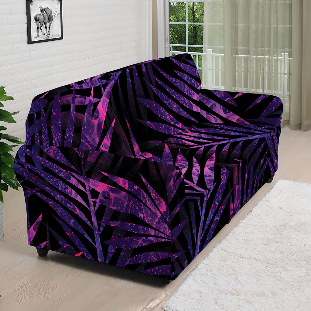 Purple Tropical Leaves Print Sofa Cover