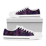 Purple Tropical Leaves Print White Low Top Shoes