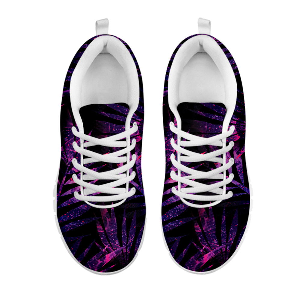 Purple Tropical Leaves Print White Sneakers