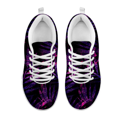 Purple Tropical Leaves Print White Sneakers