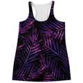 Purple Tropical Leaves Print Women's Racerback Tank Top