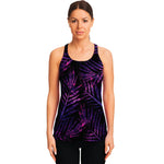 Purple Tropical Leaves Print Women's Racerback Tank Top